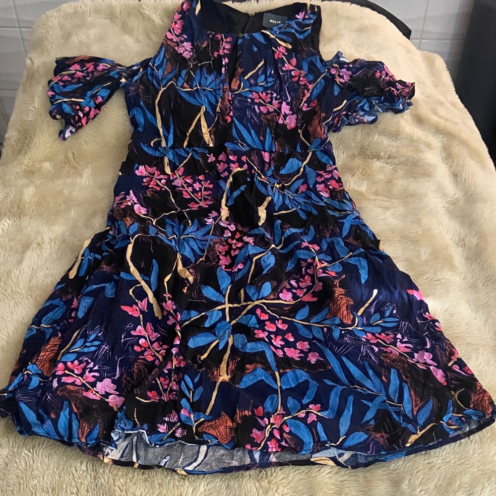 Maeve Blue and Pink Floral Midi Dress